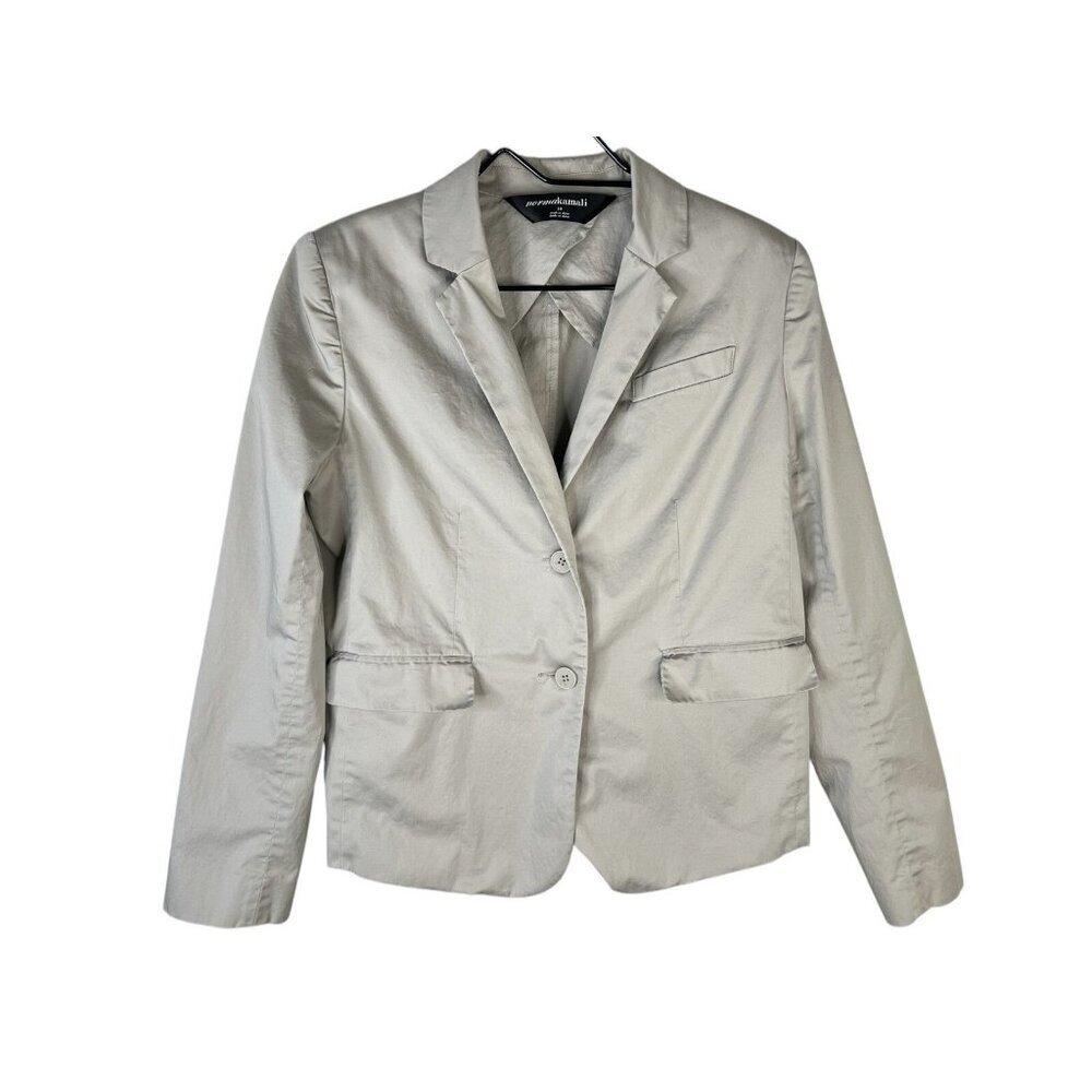 Norma Kamali Blazer Jacket  Sz 10 Gray Career Pockets Cotton Breathable Stretch